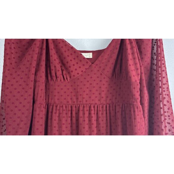 Altered State Sz L Burgandy Seraphina Zip Babydoll Ballon Slv Tiered Polka Dot - Picture 5 of 13